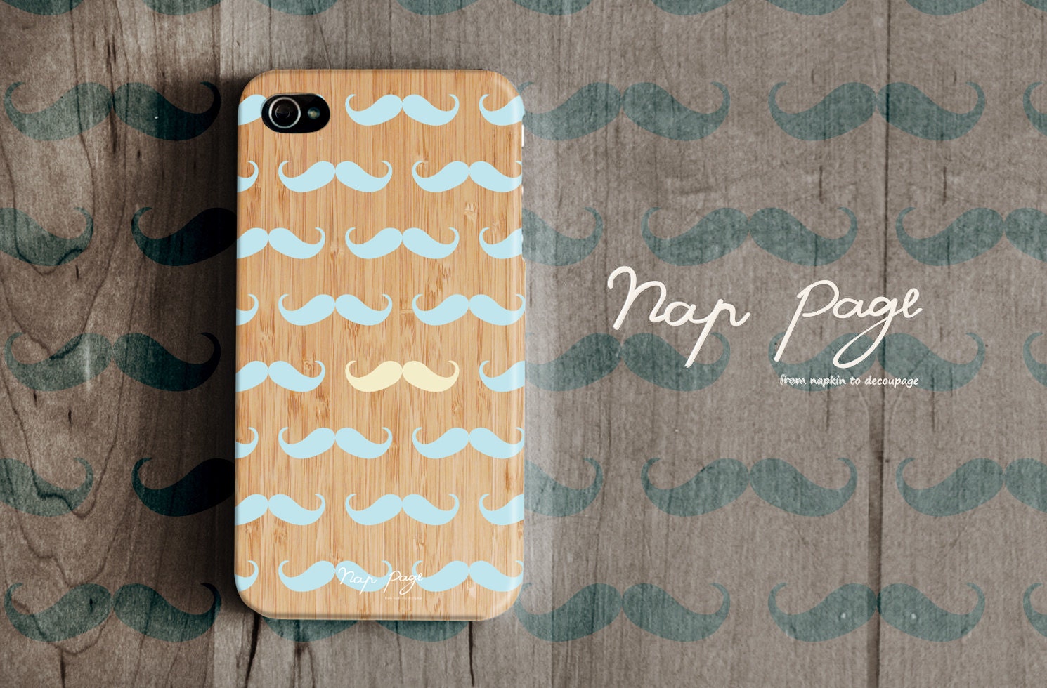 Apple iphone case for iphone iPhone 5 iphone 4 iphone 4s iphone 3Gs :mustache, moustache pattern on wood pattern (not real wood)
