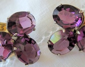 Vintage Amethyst Purple Rhinestone Patent Clip Earrings