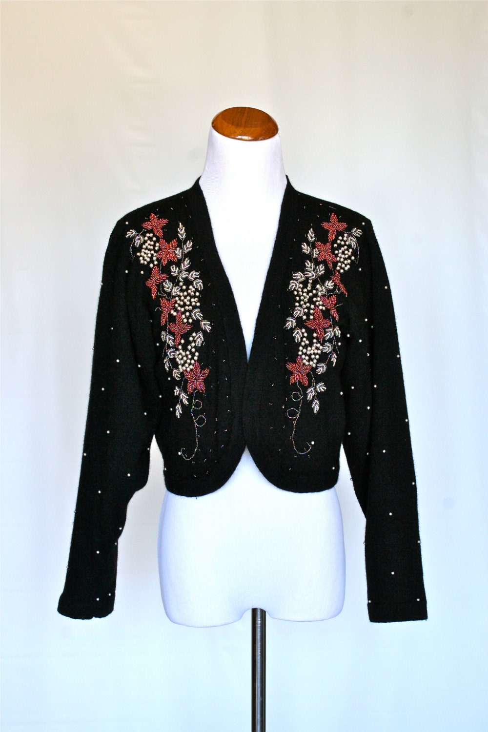 Vintage Sweater, Beaded Sweater, Black Cardigan