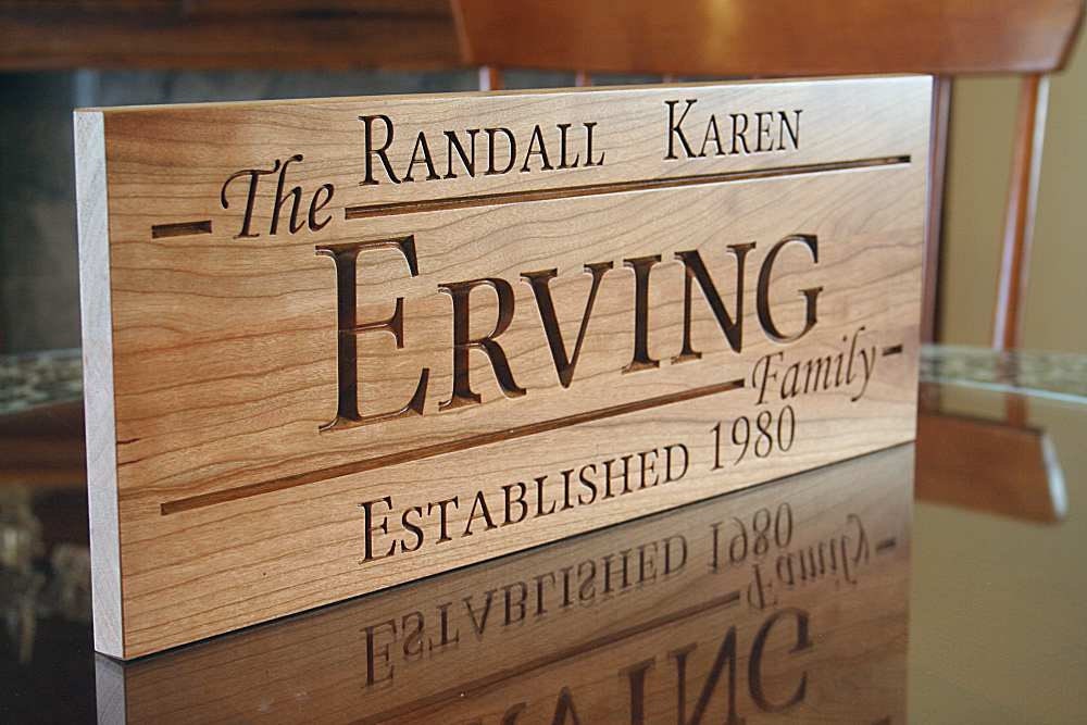 Personalized Signs: Custom Wood Signs Carved Wooden Signs Anniverary Gift Man Cave Marriage Gift  Family Name Sign Cherry 9x23 EE