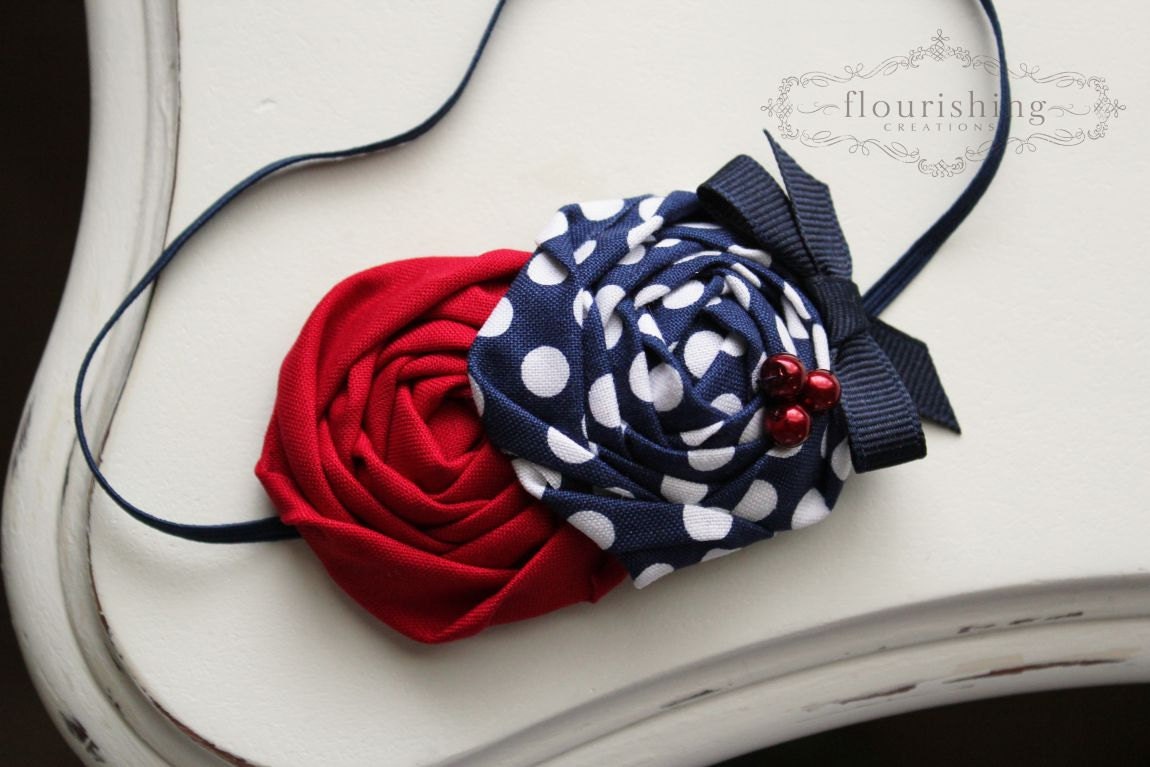 Red and Blue Rosette headbands, 4th of july headbands, nautical headbands, red headbands, newborn headbands, photography prop