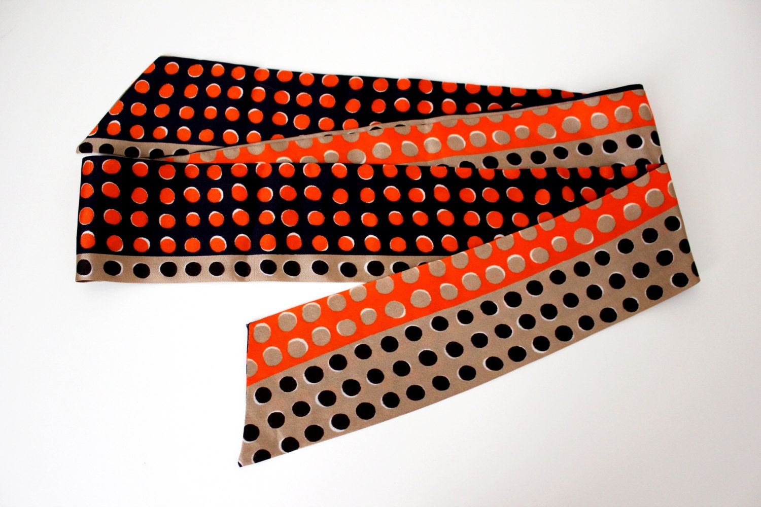 Vintage Polka Dot Sateen Neck Scarf - Hair Scarf - Belt - Reversible - O/S
