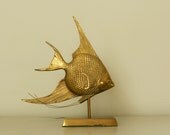 Large Vintage Brass Fish Figurine Sculpture Sea Animal Creature Nautical Beach Sea Decor