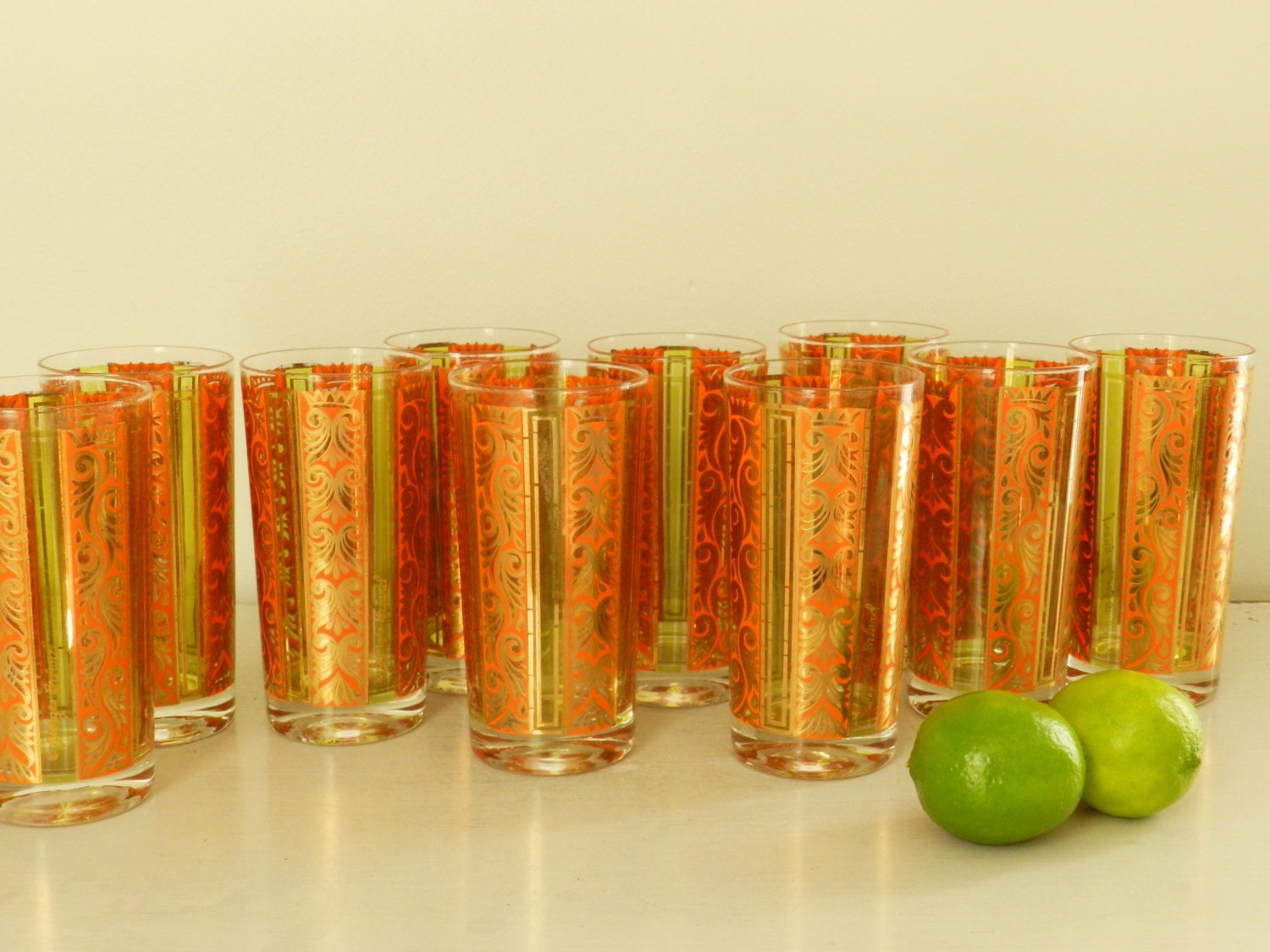 Georges Briard Cocktail Glasses Bar Tumblers Mid Century Barware Set of 10 Summer Entertaining