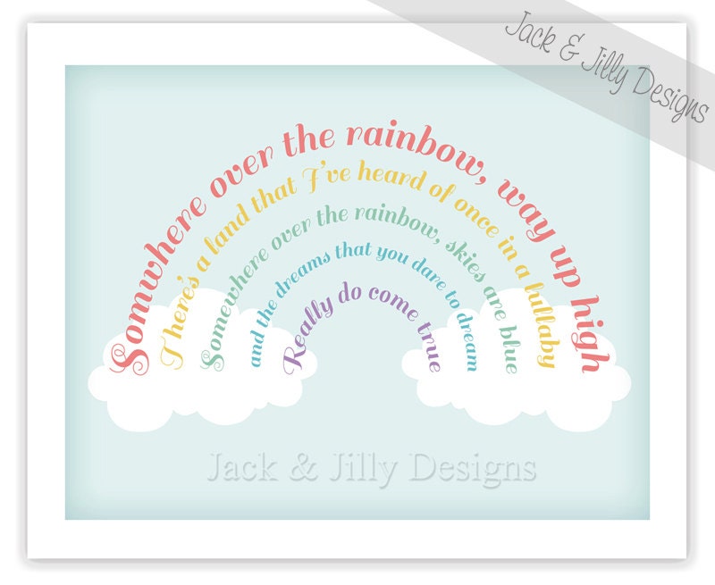 Somewhere Over the Rainbow - Nursery Art - Child's Room Print - Custom Colours - 8x10