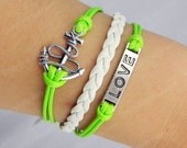 Silver  Retro anchor Bracelet Infinity Bracelet  Love Bracelet  Bright color Wax Cord  White Braided Leather Bracelet  BFF