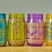 Set of 4 Moroccan Style Mason Jar Lanterns, Brilliant Spring Colored Glass with Henna Styled Accents