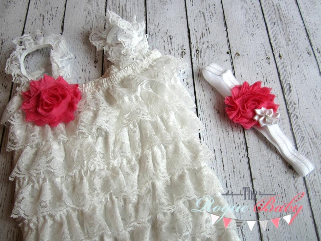 White & Pink Petti Romper Set - Baby Photo Prop Vintage Look  - 0-9 monts, 9-18 months, up to 2T