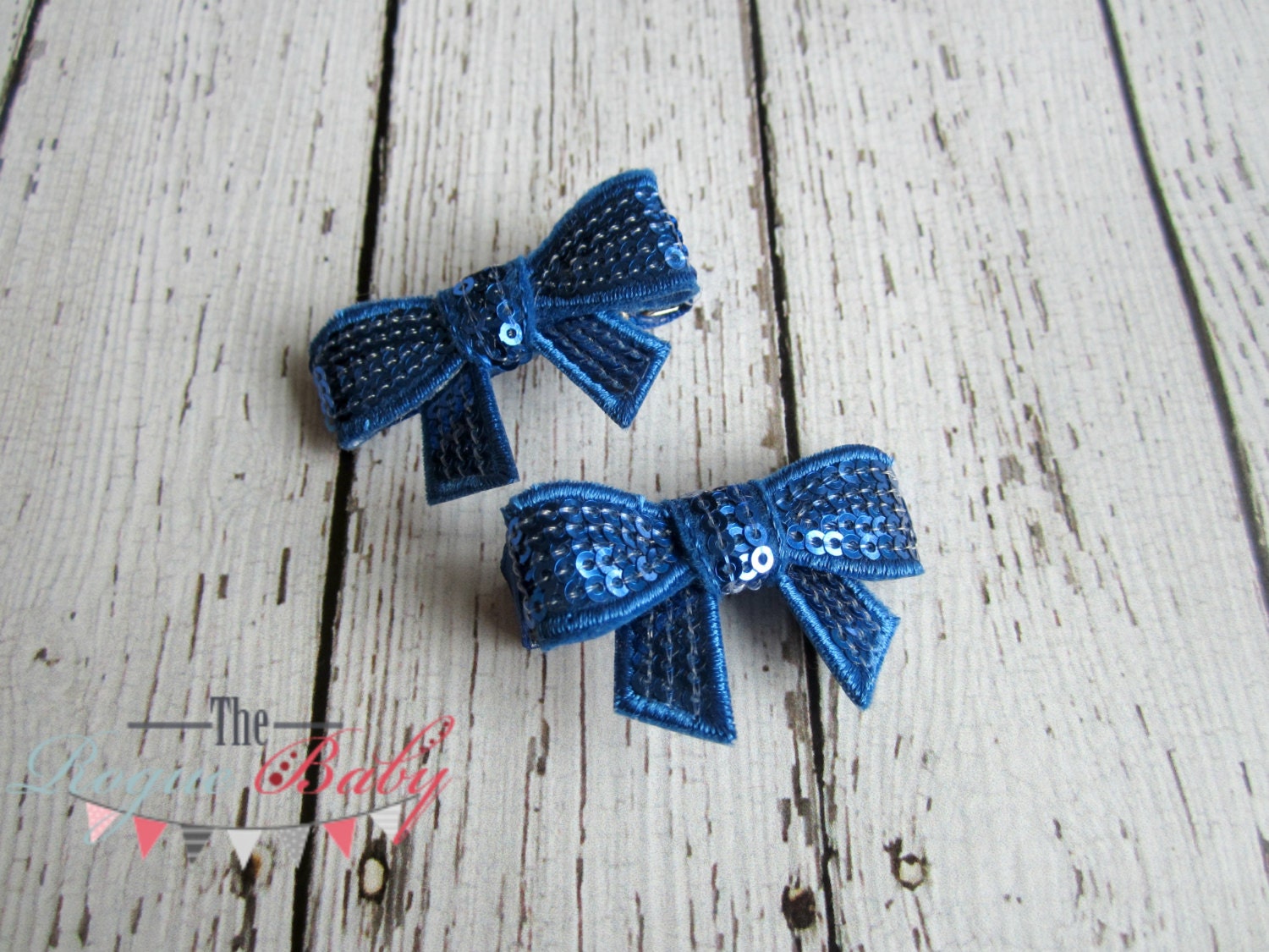 Royal Blue Sequin Bow Hair Clips- Set of 2 - Wedding - Toddler, Baby, Girls 4th of July
