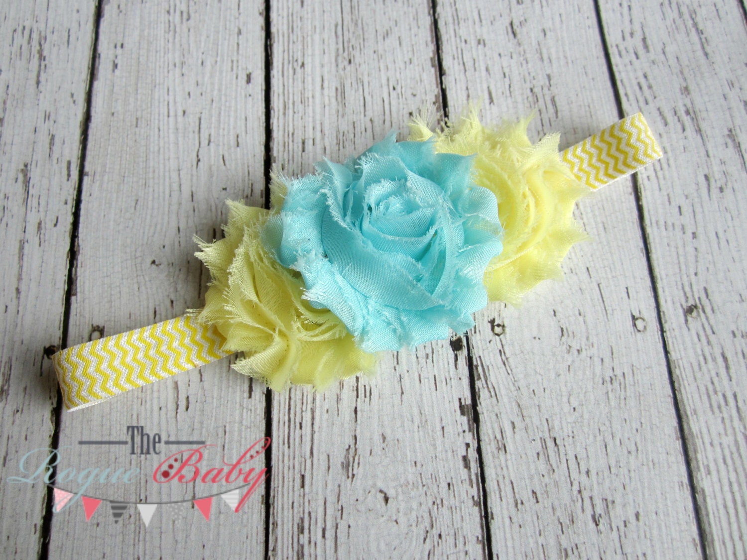 Aqua Blue & Yellow  Chevron Headband - - Newborn -Toddler Girls  - Photo Prop Flower Girl Womens - Blue Aqua