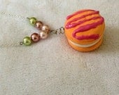 Pastel orange macaron pendant and glass pastel color pearl necklace