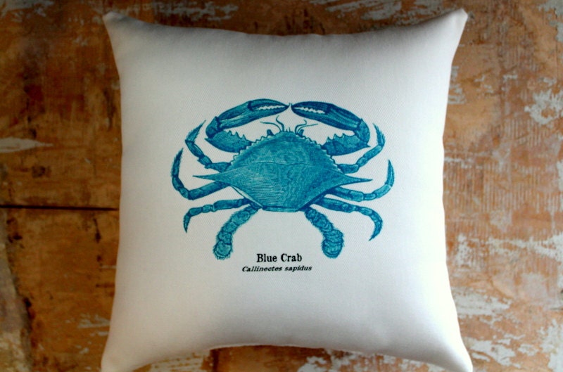 Beach Pillow, Crab, Blue Crab, Beach Decor, Cottage Decor, Home Decor, Decorative Pillow, Housewares