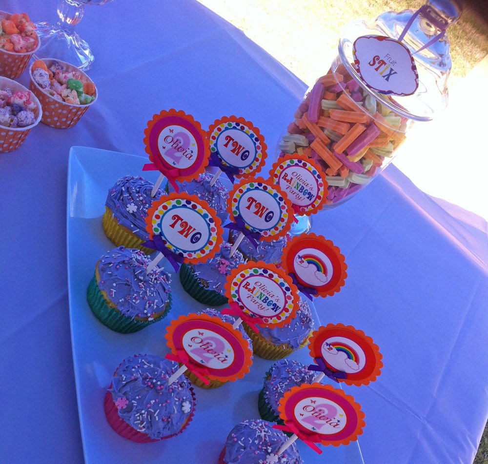 Rainbow Cupcake Toppers/Party Circles - You Print Il_170x135