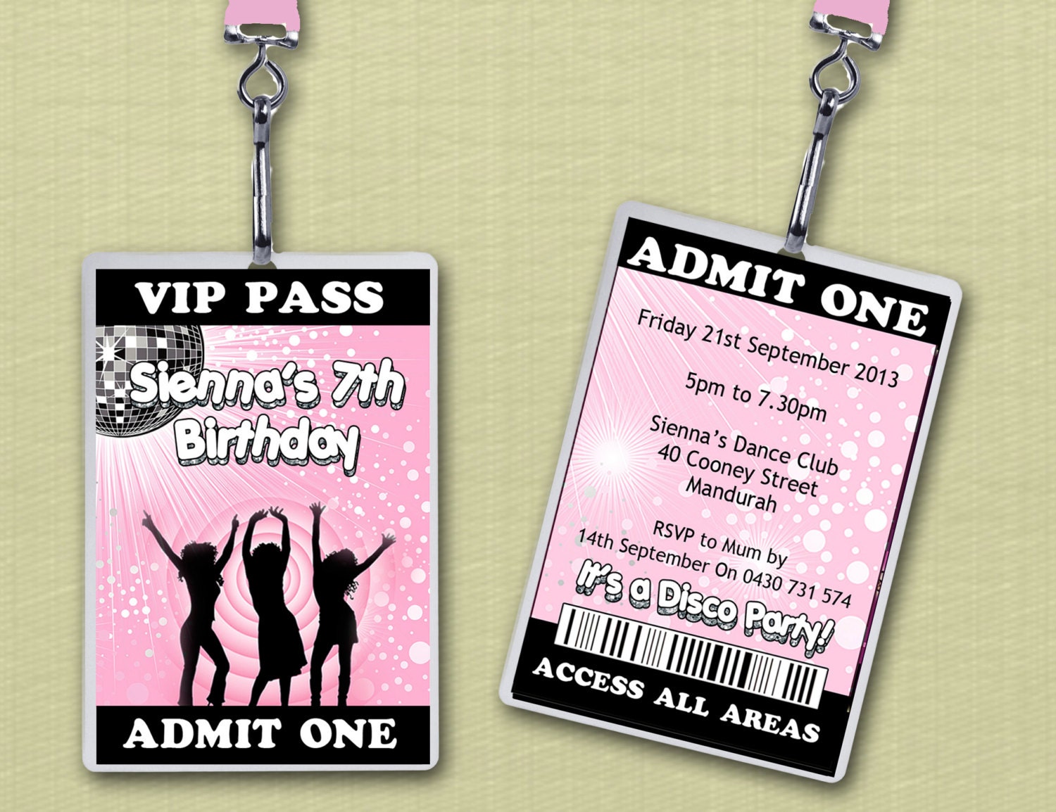 Personalised Disco Vip Lanyard Invitations X 10 By Deezeedesign