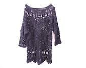 Incredibly Rare 80s/90s Grungy Long Sleeve Crochet Mini Dress w/ Scalloped Hem