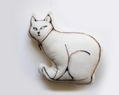 Cat Pillow - Limited edition - Cat drawing on fabric - Two available - White/ black ink pen special for fabric aplication - SimpleArtStudio