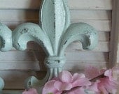 Mint Green Iron Fleur De Lis Wall Key Hanger Hooks Necklace Rack Organizer Shabby and Chic Parisian Chic Apartment Decor