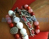 Beach Themed Snow Jade Semi Precious Gemstone Bracelet Stack With Leather Chain Charm Bracelet Set
