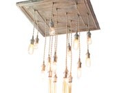 Salvaged barn tin repurposed into chandelier with various edison bulbs, Unique Industrial chic lighting, Urban Rustic design, reclaimed tin