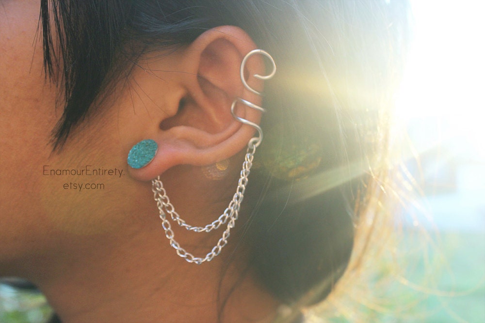 Silver (or Gold) Blue Crystal Ear Cuff Earring