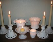FREE SHIPPING Milk Glass Candle Holder Set  8 Piece Shabby Chic Wedding, Party Decoration