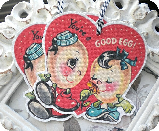 Vintage You're a Good Egg Valentine Tags - Set of 4 - Vintage Inspired - Cottage Shabby Chic - Valentine's Day