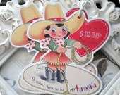 Vintage Cowgirl Valentine Tags - Set of 4 - Vintage Inspired - Cottage Shabby Chic - Valentine's Day