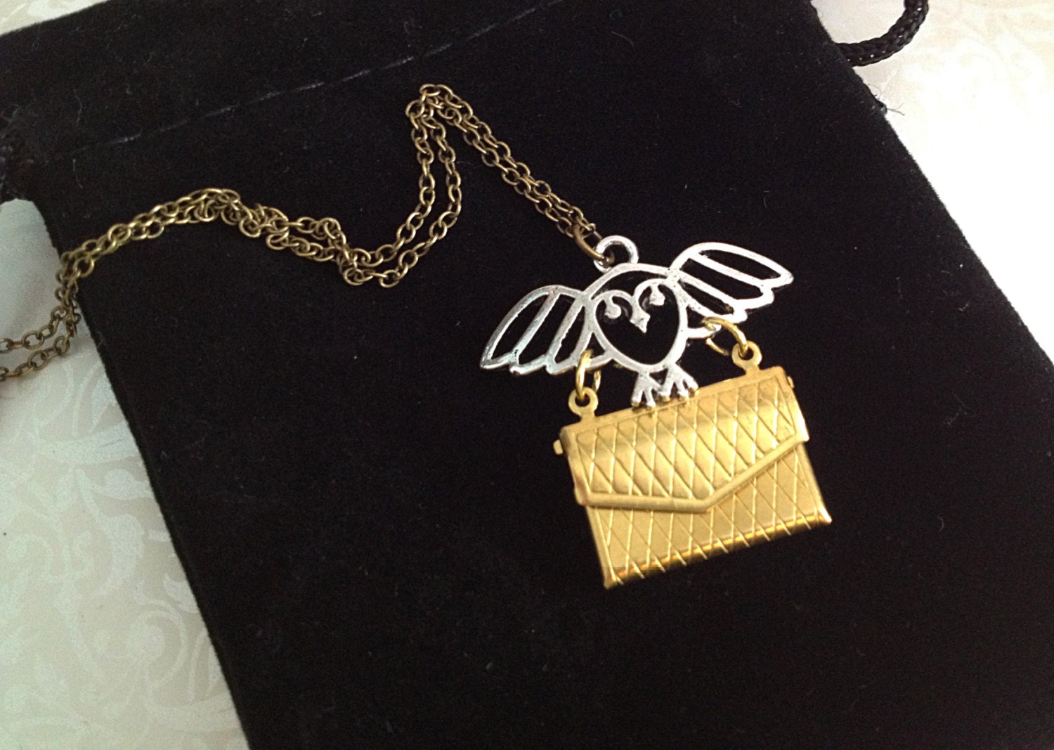 Hogwarts Acceptance Letter Necklace. Hedwig. Harry Potter Jewelry. Owl. Envelope Charm. Hogwarts Letter. Fantasy. Wizard. Woodland Animal.