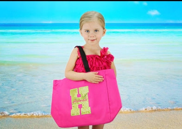 Embroidered Beach Bag - Bling Sparkle Sequin Applique Essential Tote - Teacher Gift - Personalized Tote - Team Tote - Birthday Gift