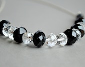 Black and Cryastal Clear Czech Beaded Necklace, Delicate Silver Chain, For Her, Beaded Jewelry