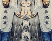 Men's Screenprint Tshirt, Aztec Illuminati, All Seeing Eye, Evil Eye, Sceen Print Tee, Hamsa, Festival Tee