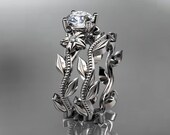 Unique platinum diamond floral wedding ring, engagement set  ADLR238