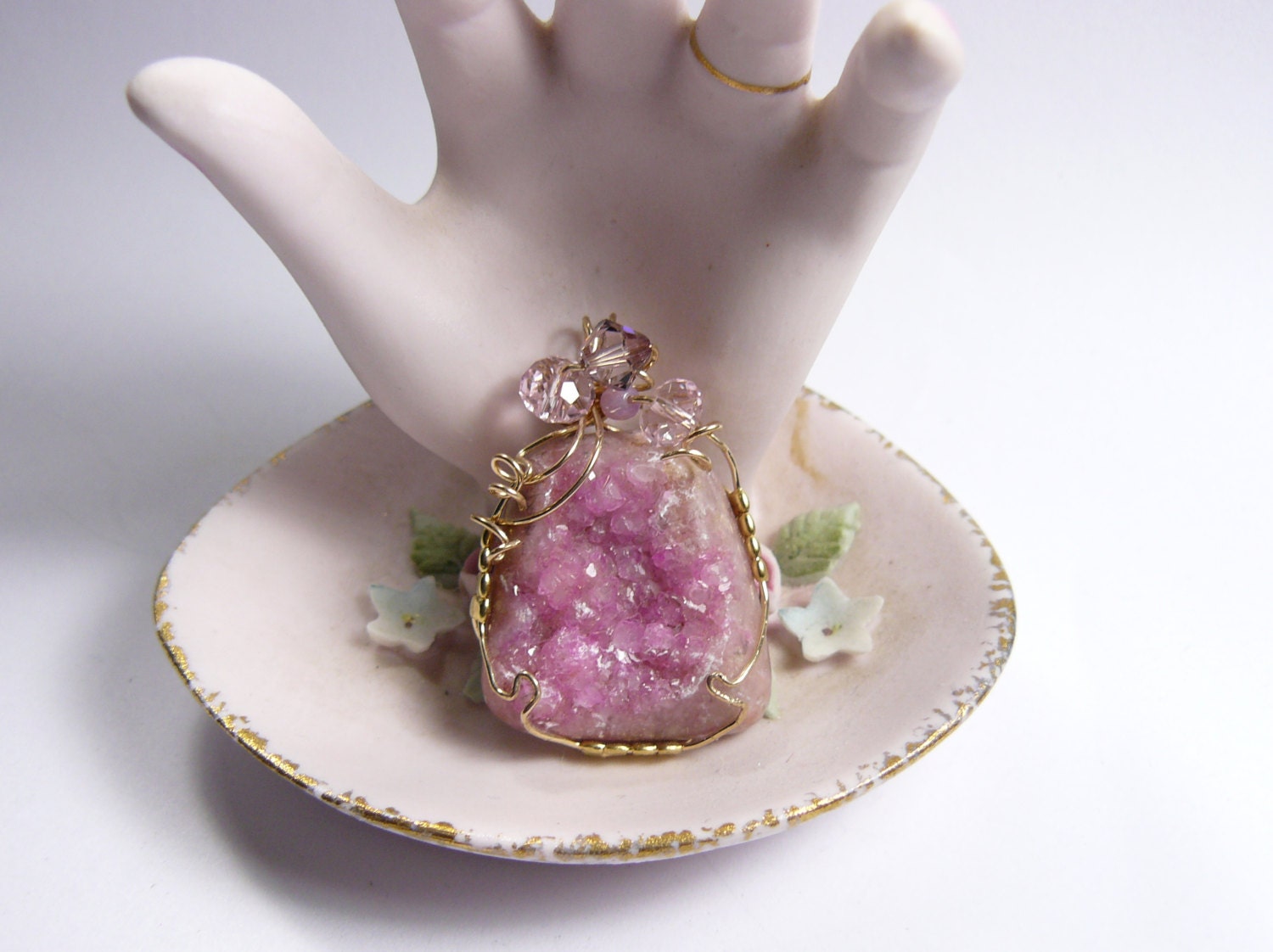 Pink Cobalto Calcite Druzy Wire Wrapped Pendant in 14kgf wire , just in time for Mother's Day