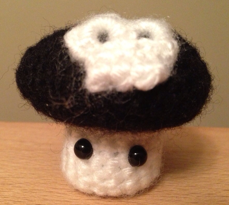 Black Skull Mushroom - crocheted plush