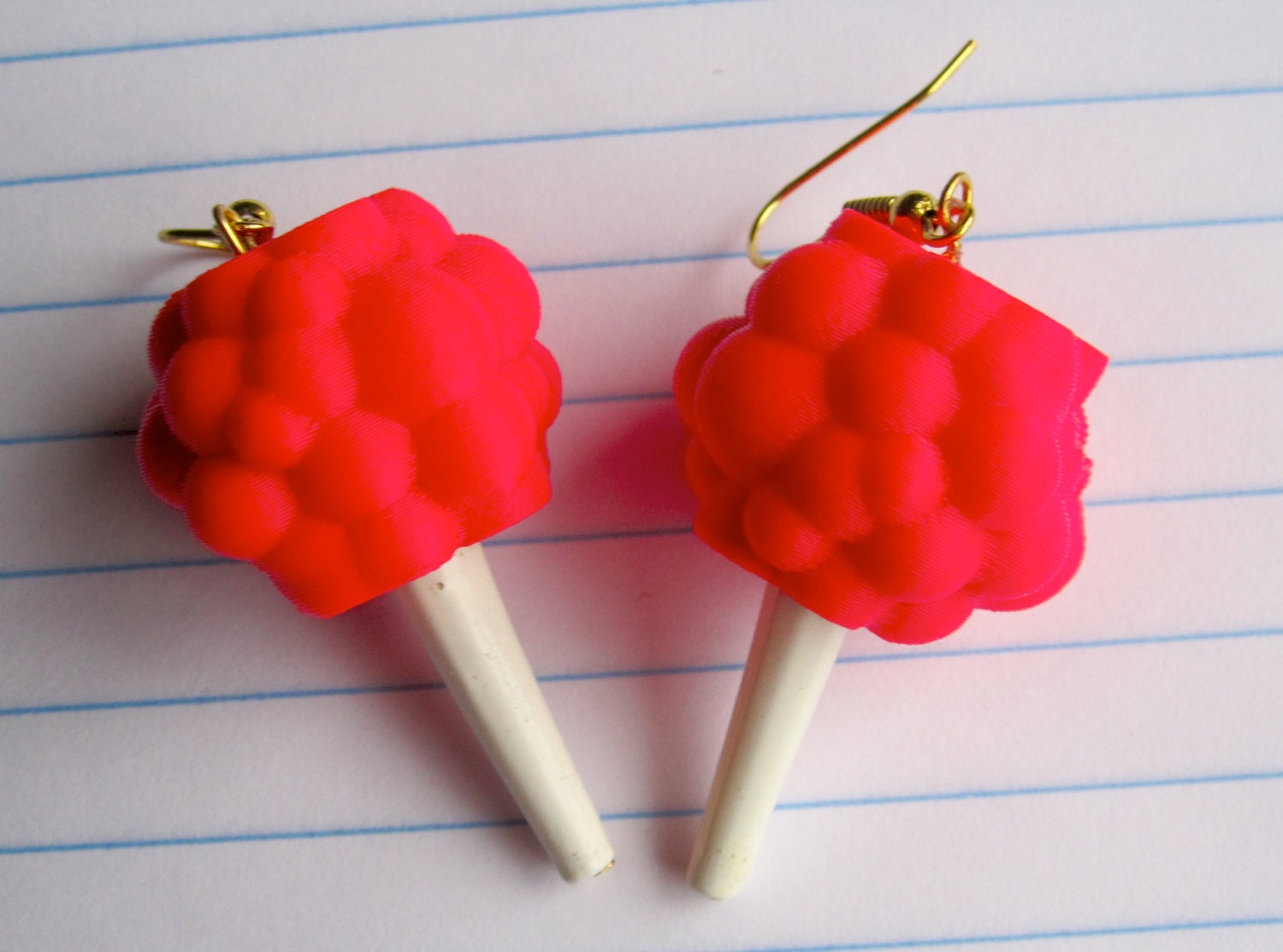 Red Cotton Candy 3-D Printed Earrings