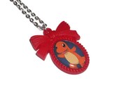 Charmander Necklace, Pokemon, Kawaii Red Cameo Necklace