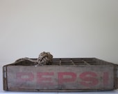 vintage wooden pepsi cola soda crate with dividers / rope knot