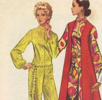 Simplicity 70s Sewing Pattern Disco Style Jumpsuit Long Vest Caftan Long Sleeves Stand Up Collar V Neckline Sexy Catsuit Pantsuit Bust 34