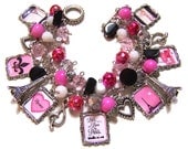 PARIS IN LOVE Altered Art Charm Bracelet Handmade Beaded Pink