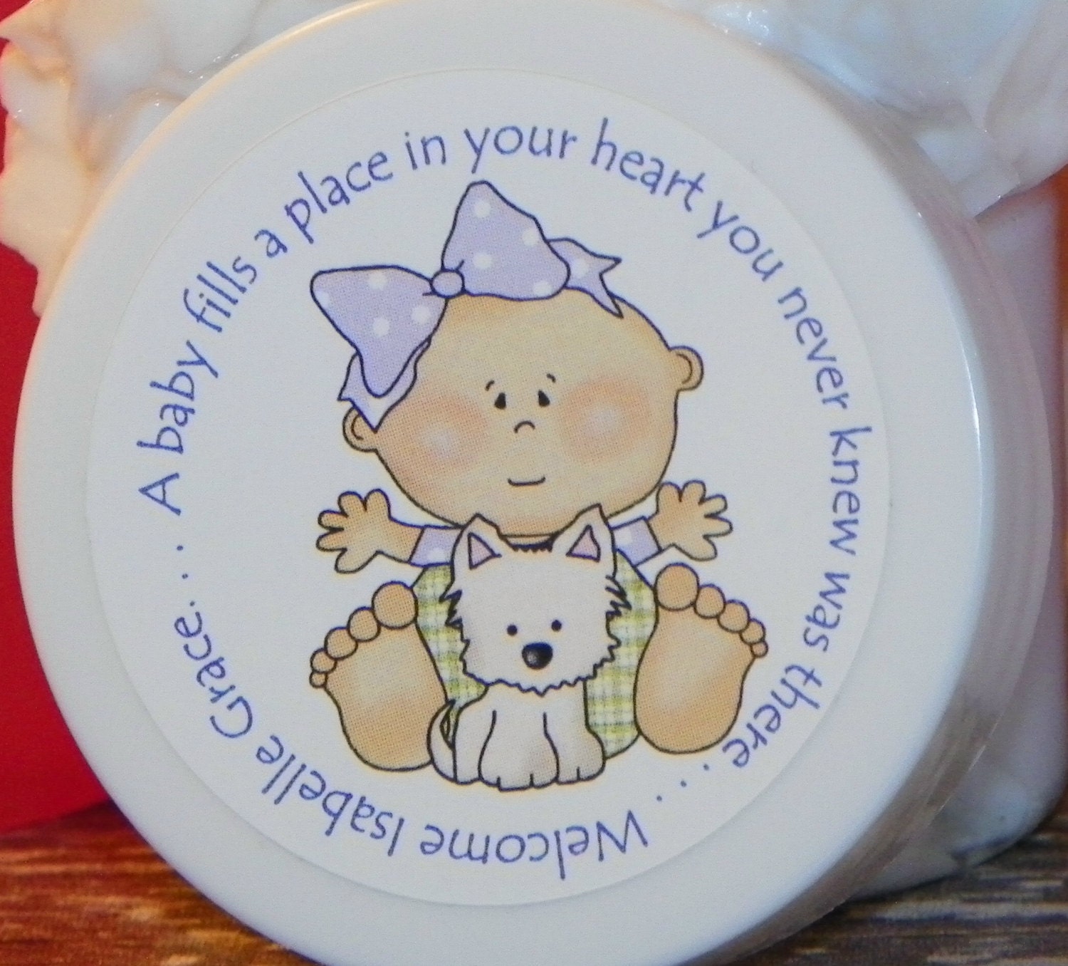 Baby Shower Favors - Personalized Whipped Body Butter (Puppy Love - Girl with Purple Bow)
