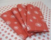 Fabric Napkins  Coral White Floral Print Set of 4