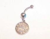 Pisces, Zodiac, Sign, Charm, Aquamarine, Blue, Double, Gem, Belly, Button, Piercing