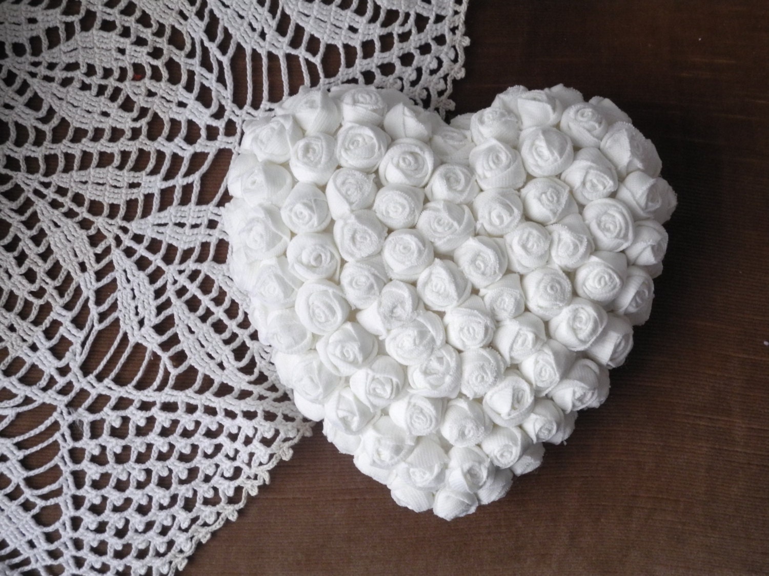 Heart fabric flowers Hanging home decor white handmade ready to ship