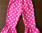 Girls ruffle pants. Pink and white or any color mod polka dots. Custom Boutique children's clothing. By EverythingSorella.