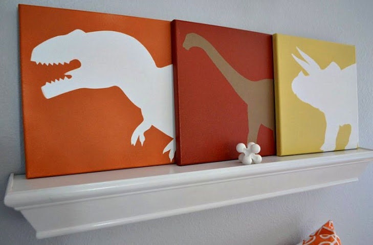 Dinosaur Paintings on Canvas in Silhouette