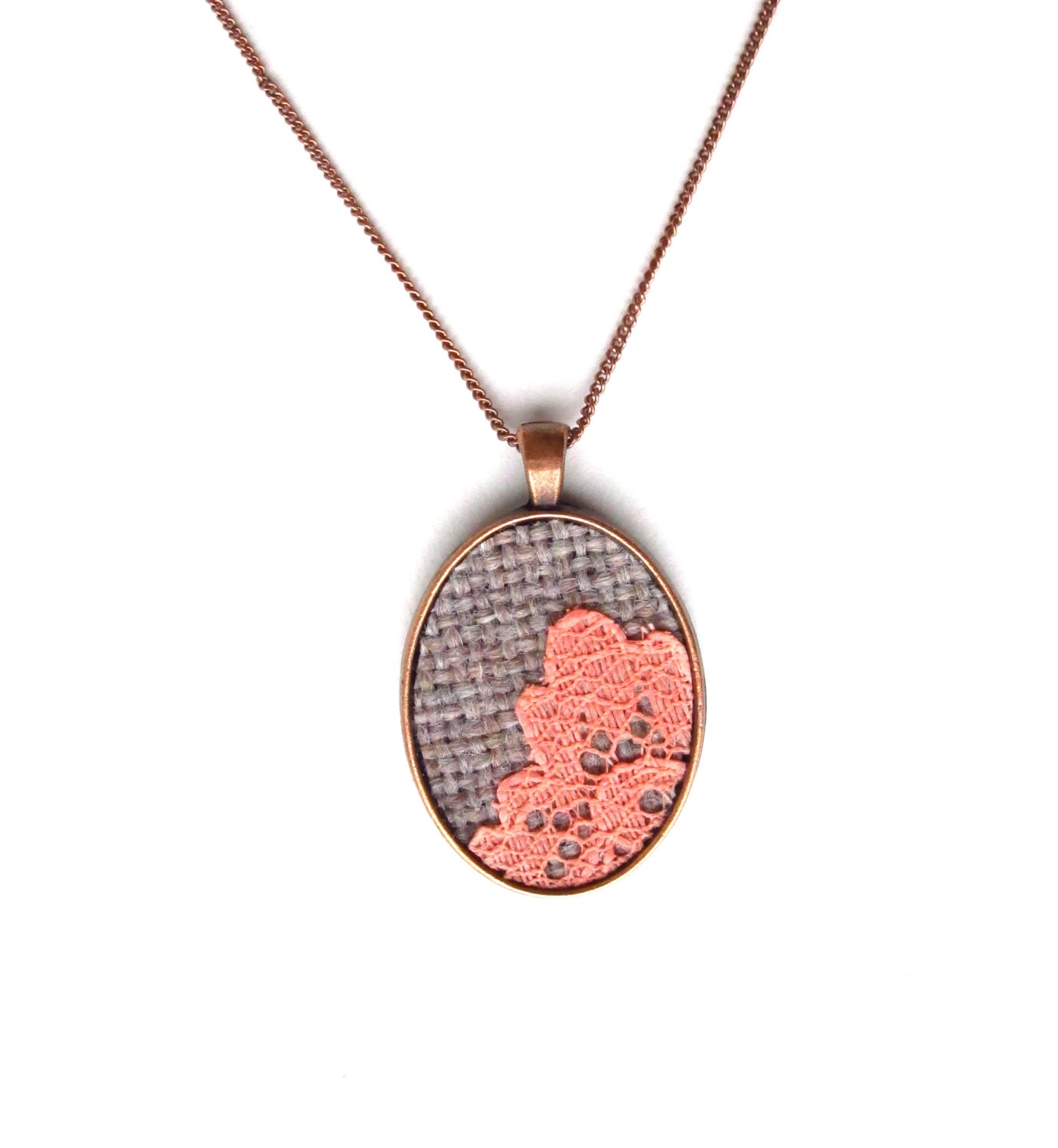 vibrant salmon lace & purple necklace  //  Lacy Tree Collection
