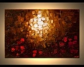 Original Large Abstract Fine Art on Canvas Textured Brown Red Rust Moden Palette Knife Painting Ready to Hang 36x24 by Osnat
