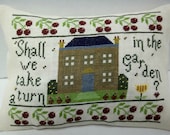 Jane Austen Garden Quote Cross Stitched Mini Pillow