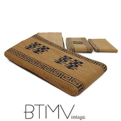 50s DOUBLE HAPPINESS nesting clutch bags straw woven chinese asian wallet purse natural fiber blue tan gauze handmade basket unique