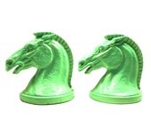 horse bookends, equestrian, horse head, mint green, home decor, modern, animal heads, horses, pony, bookend, book ends